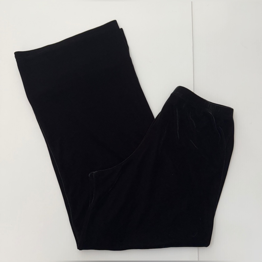 Sno Skins Black Velvet Velour Wide Leg Pants Womens Large Elastic Waist
